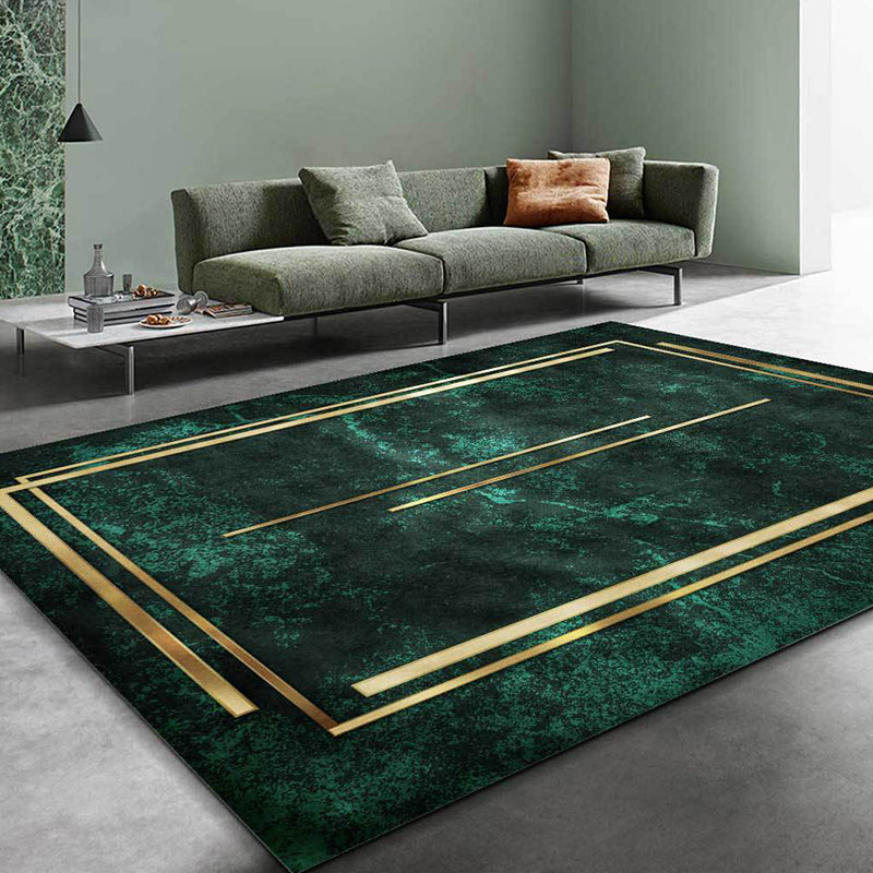 Avelena | Neuheit Abstract Teppich Grün und Gold Polyester Teppich Maschinenwaschbar Rutschfester Bereichsteppich für Das Schlafzimmer