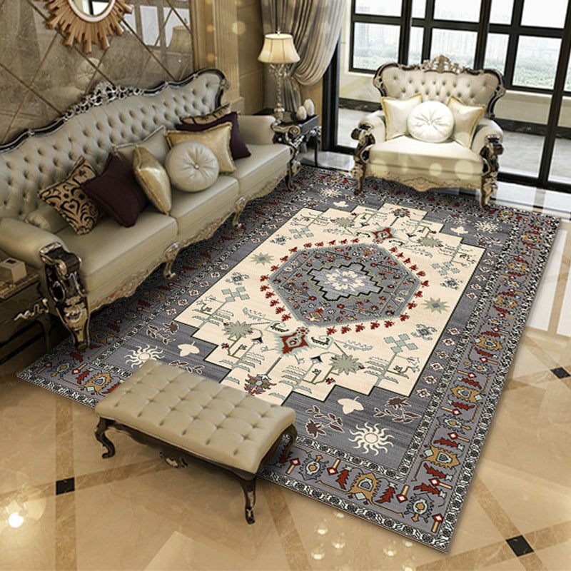 Avelena | Americana Southwestern Teppich in Grau und Weiß Geometrisch Floral Muster Teppich Polyester Rutschfester Teppich für Home Dekoration
