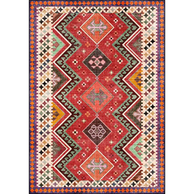 Avelena | Roter Schlafzimmerteppich Südwestlicher geometrischer Diamantwellenmuster-Teppich Polyester rutschfeste Rückseite Teppich