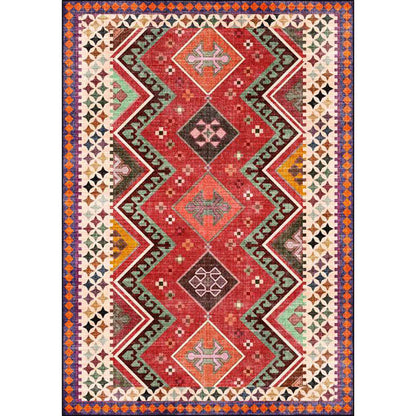Avelena | Roter Schlafzimmerteppich Südwestlicher geometrischer Diamantwellenmuster-Teppich Polyester rutschfeste Rückseite Teppich