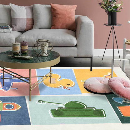 Avelena | Einzigartiger Kinderteppich Bunte Autos & Straßen Entenpanzer Flugzeug Muster Teppich Polyester Haustierfreundlicher Teppich für das Kinderzimmer