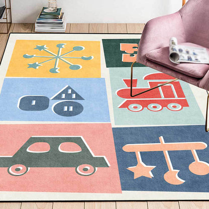 Avelena | Einzigartiger Kinderteppich Bunte Autos & Straßen Entenpanzer Flugzeug Muster Teppich Polyester Haustierfreundlicher Teppich für das Kinderzimmer