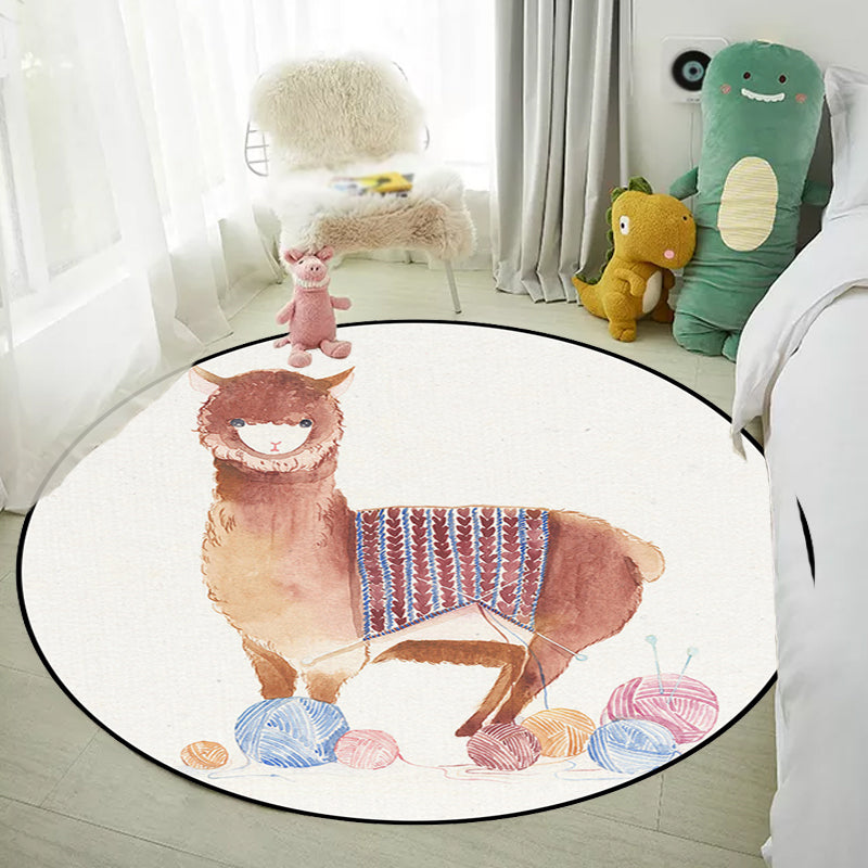 Avelena | Kinderzimmerteppich in Weiß Tier Fuchs Koala Alpaka Druck Teppich Polyester Haustierfreundlich Waschbarer Bereichsteppich