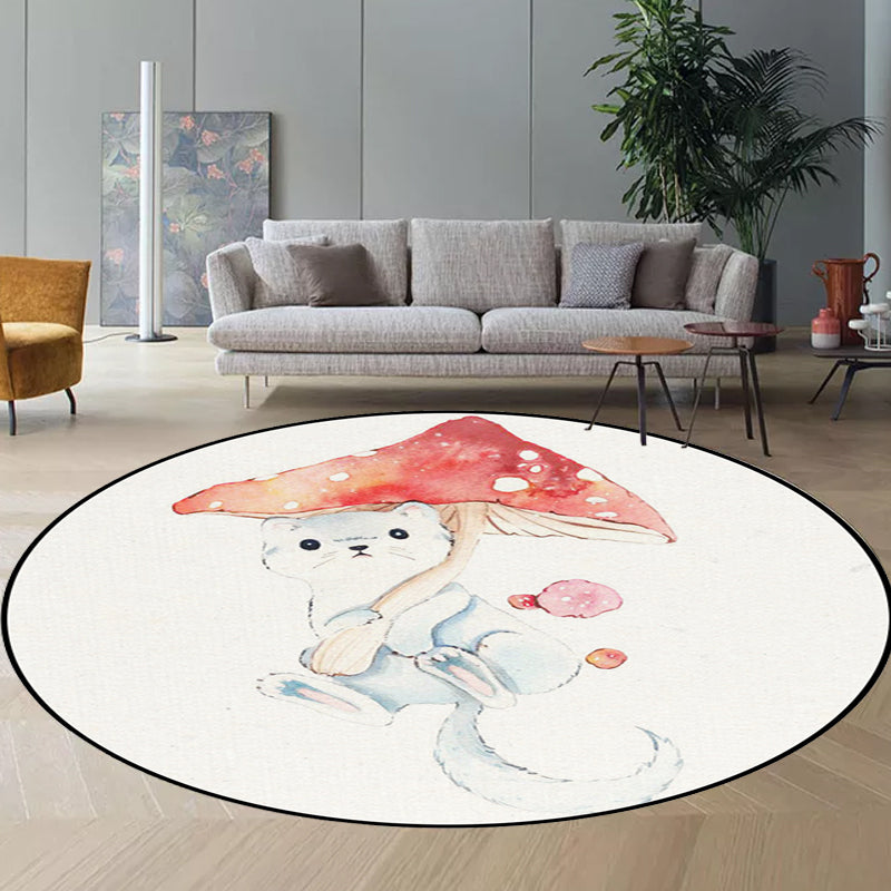 Avelena | Kinderzimmerteppich in Weiß Tier Fuchs Koala Alpaka Druck Teppich Polyester Haustierfreundlich Waschbarer Bereichsteppich