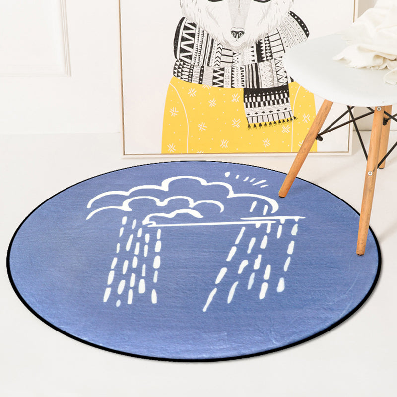 Avelena | Einfacher Kinderteppich in Pink und Blau Märchen Regenbogen Sonnenuntergang Mond Muster Teppich Polyester Waschbar Teppich für das Kinderzimmer