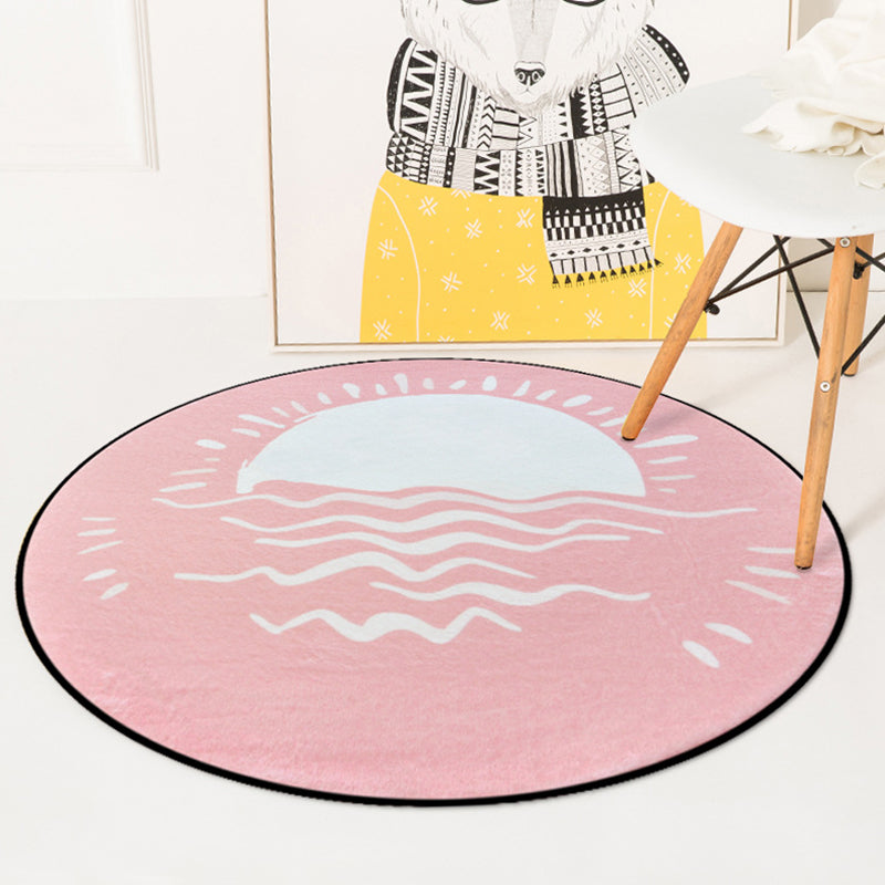 Avelena | Einfacher Kinderteppich in Pink und Blau Märchen Regenbogen Sonnenuntergang Mond Muster Teppich Polyester Waschbar Teppich für das Kinderzimmer