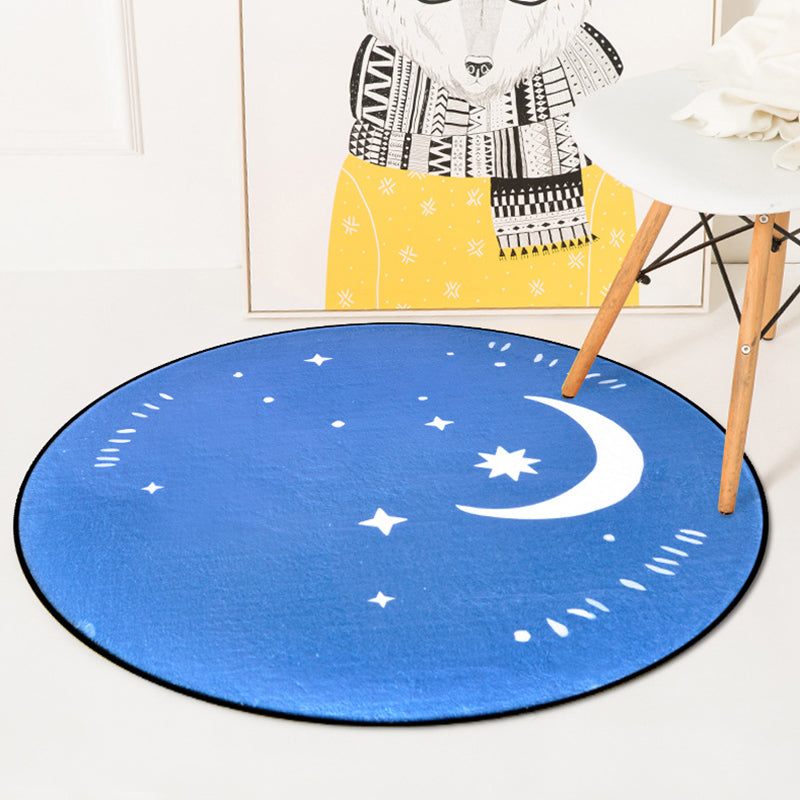 Avelena | Einfacher Kinderteppich in Pink und Blau Märchen Regenbogen Sonnenuntergang Mond Muster Teppich Polyester Waschbar Teppich für das Kinderzimmer