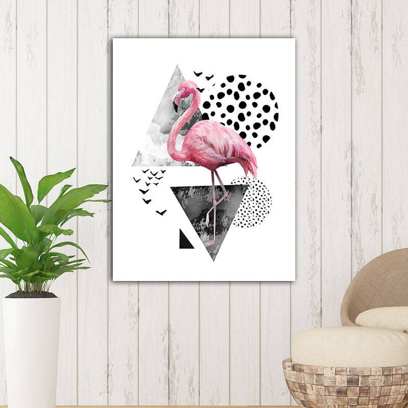 Avelena | Tropics for 80s Wrapped Canvas Flamingo und Geometrie Pink Wandkunst Drucke, Mehrere Größen