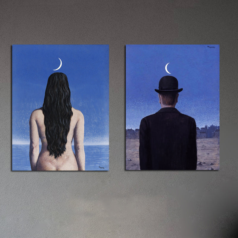 Avelena | Surrealismus Leinwandkunst Dunkle Farbe Magritte Figur Rückmalerei Wanddekoration für Das Schlafzimmer