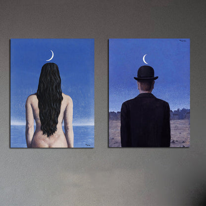 Avelena | Surrealismus Leinwandkunst Dunkle Farbe Magritte Figur Rückmalerei Wanddekoration für Das Schlafzimmer