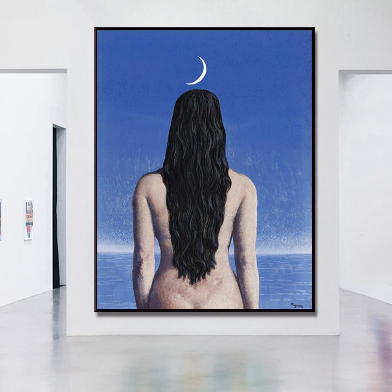 Avelena | Surrealismus Leinwandkunst Dunkle Farbe Magritte Figur Rückmalerei Wanddekoration für Das Schlafzimmer