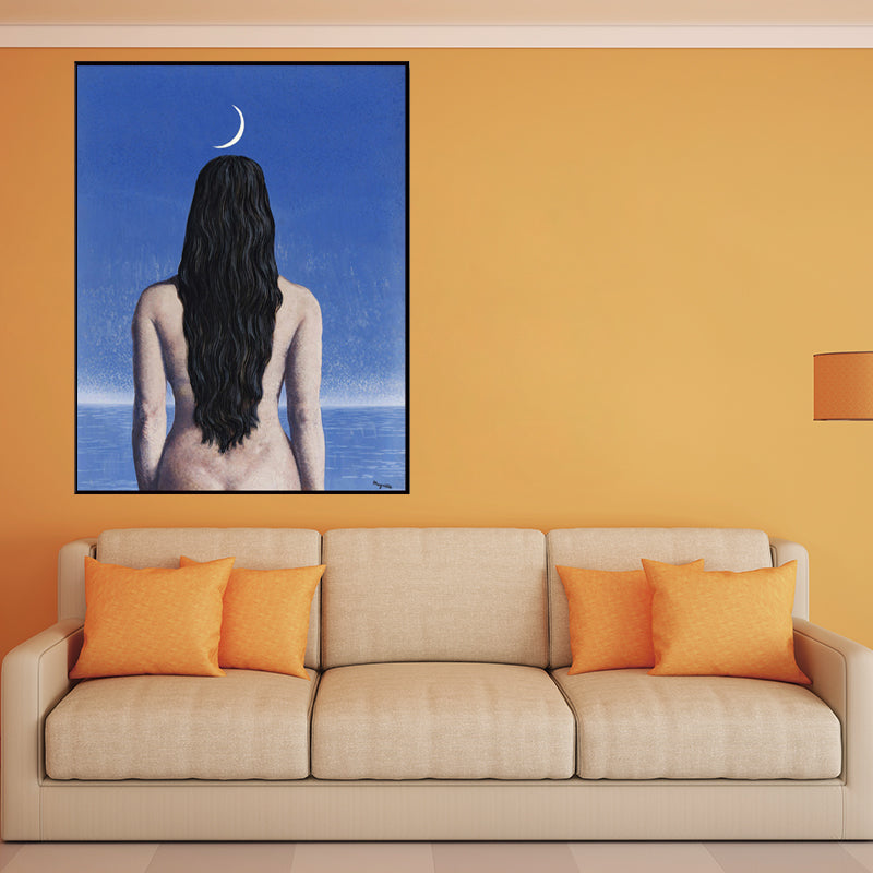 Avelena | Surrealismus Leinwandkunst Dunkle Farbe Magritte Figur Rückmalerei Wanddekoration für Das Schlafzimmer