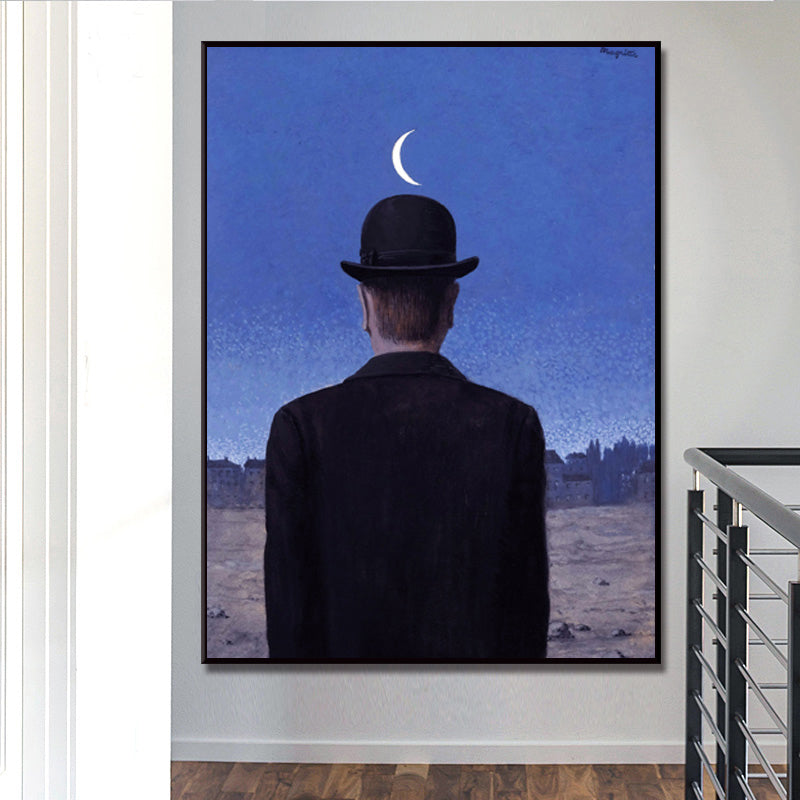 Avelena | Surrealismus Leinwandkunst Dunkle Farbe Magritte Figur Rückmalerei Wanddekoration für Das Schlafzimmer