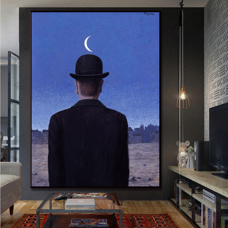 Avelena | Surrealismus Leinwandkunst Dunkle Farbe Magritte Figur Rückmalerei Wanddekoration für Das Schlafzimmer