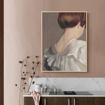 Avelena | Weiße Mädchen Rückmalerei Kunstdruck Texturiert Traditionelle Badezimmer Wanddekoration