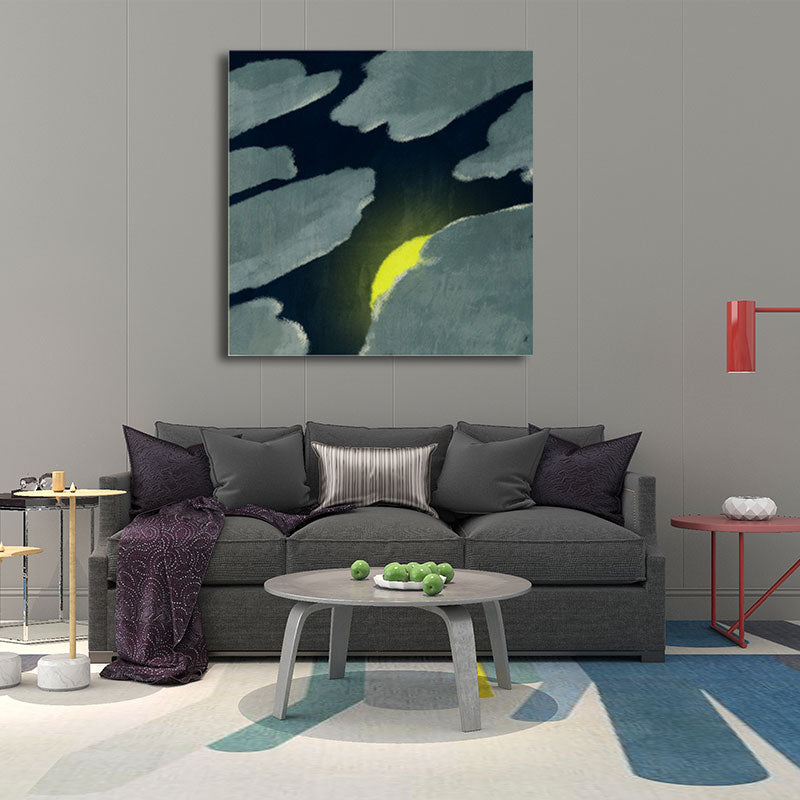 Avelena | Mond Hinter Der Wolke Leinwanddruck Dunkle Farbe Kinderkunst Gemälde für Das Kinderzimmer