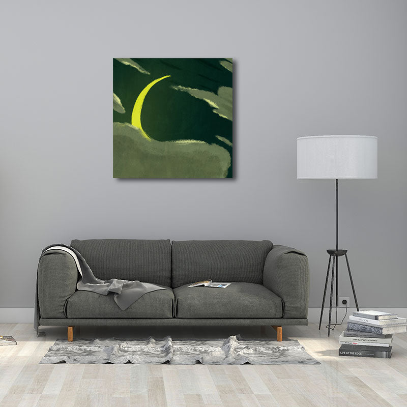 Avelena | Mond Hinter Der Wolke Leinwanddruck Dunkle Farbe Kinderkunst Gemälde für Das Kinderzimmer