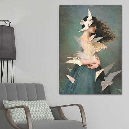 Avelena | Pastellfarbe Junge Frauen Leinwand Glam Stil Texturierte Wandkunst Dekor für Mädchenzimmer