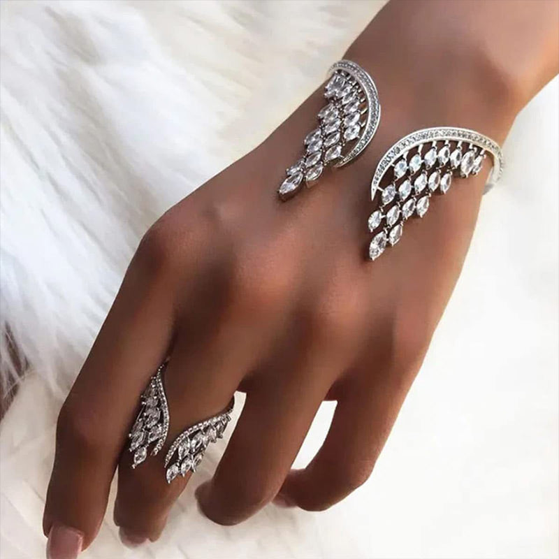 Avelena | Ring und Armband aus Legierung mit Engelsflügeln