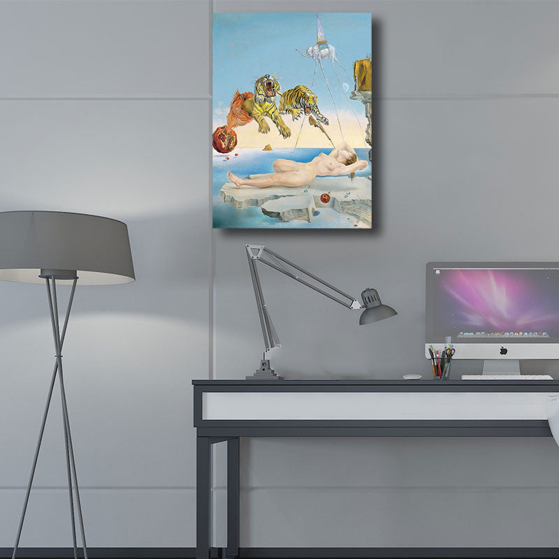 Avelena | Salvador Dali Tiger Gemälde Surrealismus Texturiertes Wohnzimmer Wandkunst Dekor In Blau