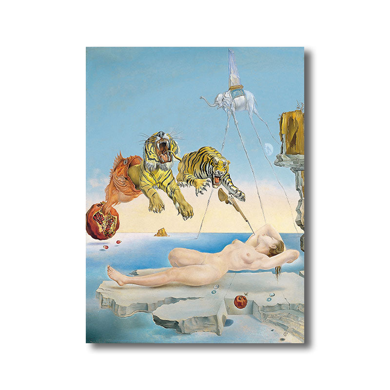 Avelena | Salvador Dali Tiger Gemälde Surrealismus Texturiertes Wohnzimmer Wandkunst Dekor In Blau