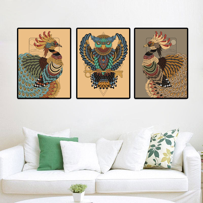 Avelena | Eule Wandkunst Drucken Bohemian Schöner Pfau Leinwand In Braun, Mehrere Größenoptionen