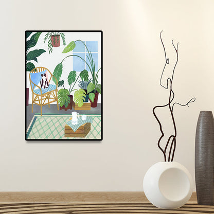 Avelena | Katze Eingewickelte Leinwand Einfachheit Entspanntes Topfpflanzen Wandkunst Dekor In Grün für Wohnzimmer