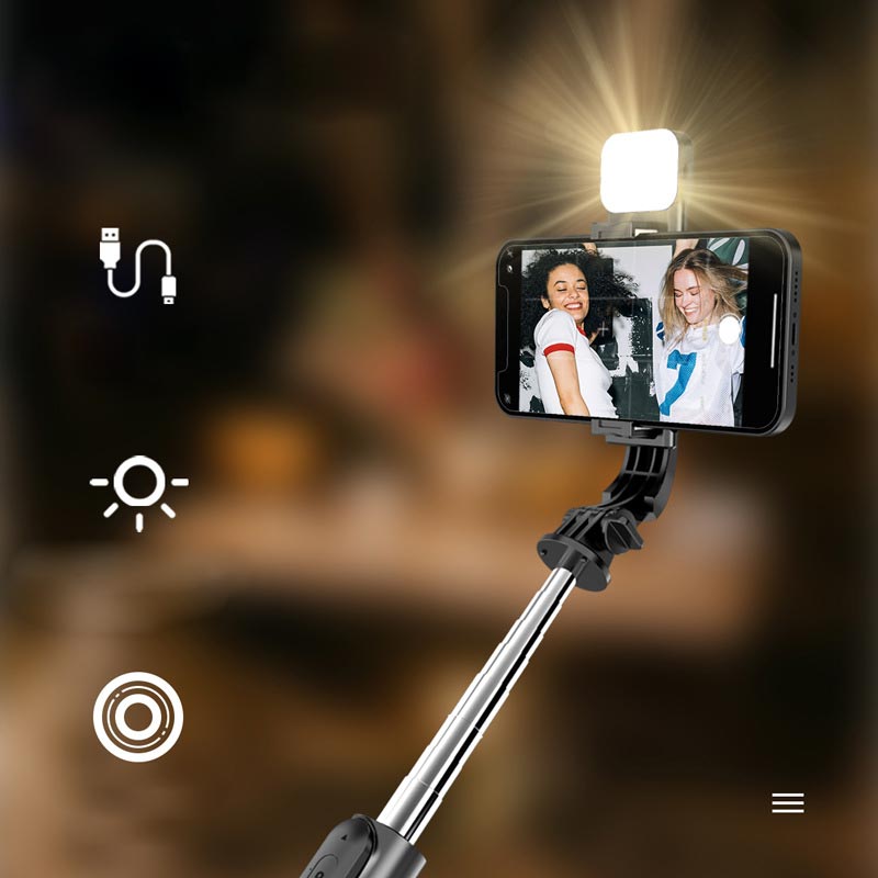 Avelena | Bluetooth-Selfie-Stick-Stativ mit Telefonhalter und Beauty-Fill-in-Beleuchtung