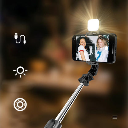 Avelena | Bluetooth-Selfie-Stick-Stativ mit Telefonhalter und Beauty-Fill-in-Beleuchtung