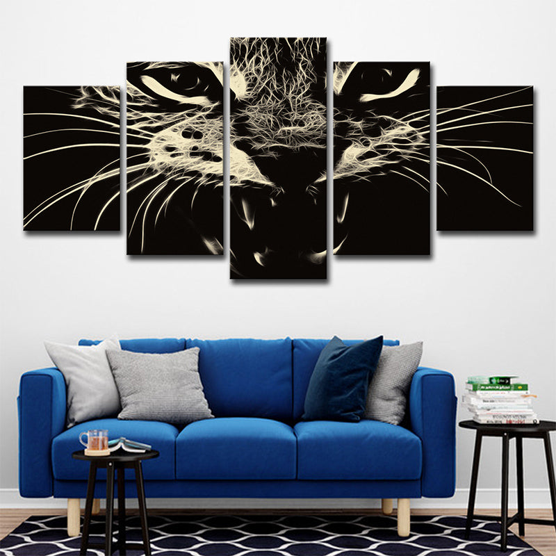 Avelena | Schwarze Katze Wandkunst Haustier Modern Stil Mehrteilige Leinwanddruck für Wohnzimmer
