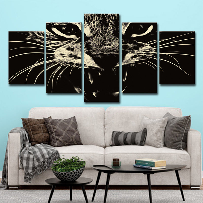 Avelena | Schwarze Katze Wandkunst Haustier Modern Stil Mehrteilige Leinwanddruck für Wohnzimmer