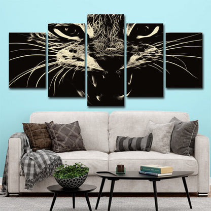 Avelena | Schwarze Katze Wandkunst Haustier Modern Stil Mehrteilige Leinwanddruck für Wohnzimmer