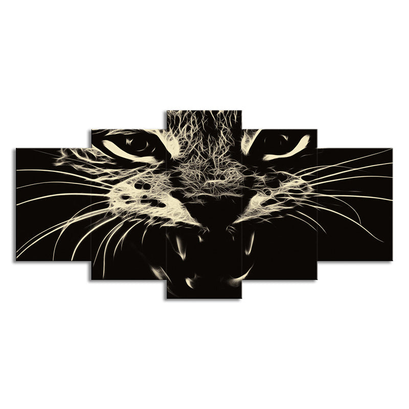 Avelena | Schwarze Katze Wandkunst Haustier Modern Stil Mehrteilige Leinwanddruck für Wohnzimmer