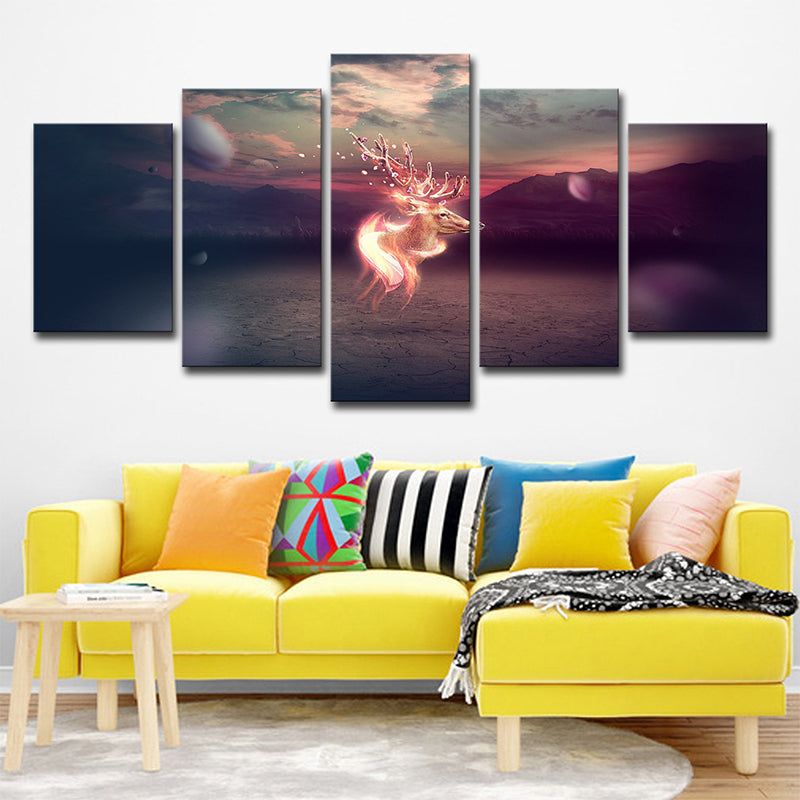 Avelena | Sika Deer Canvas Kinder Stil Traumhafte Fantasie Wandkunst In Orange für Wohnzimmer