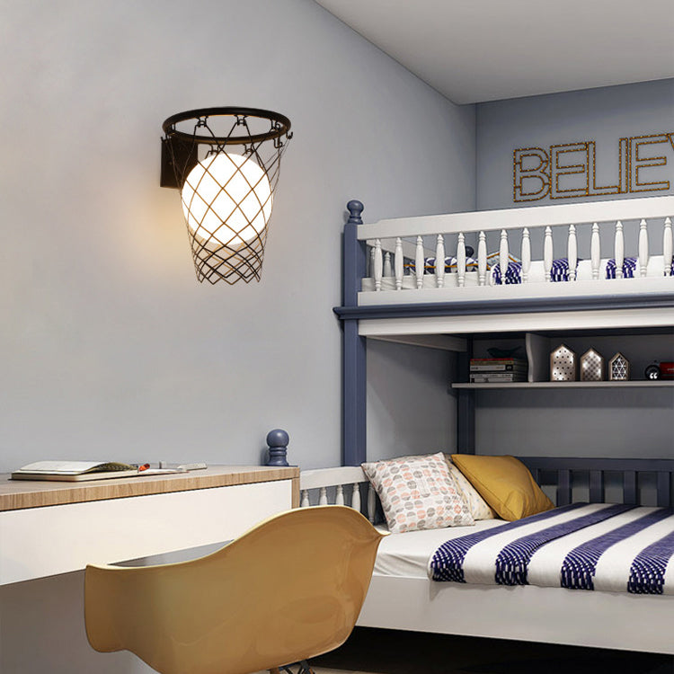 Avelena | Slamora Kinder Wandleuchte | Basketballkorb Design | Glas & Metall | Art Déco Stil | Schlafzimmerlicht
