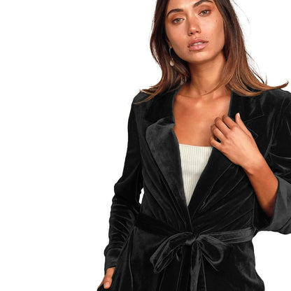 Avelena | Luxus Extra Lange Samtjacke mit Tasche