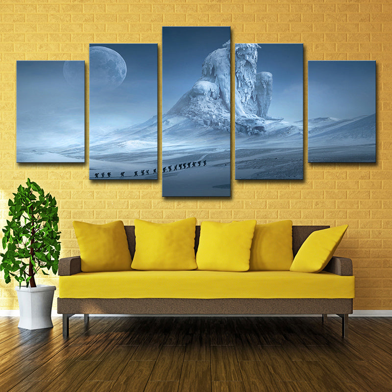 Avelena | Digitale Druck Kinder Leinwand Wandkunst mit Mond Nacht Gefrorene Gott Szene In Blau für Zimmer