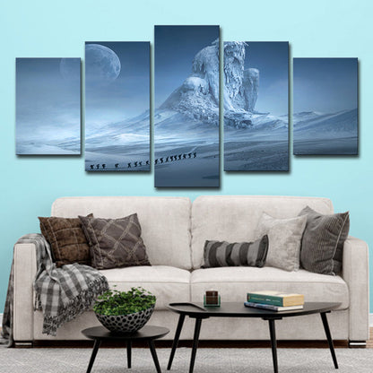 Avelena | Digitale Druck Kinder Leinwand Wandkunst mit Mond Nacht Gefrorene Gott Szene In Blau für Zimmer