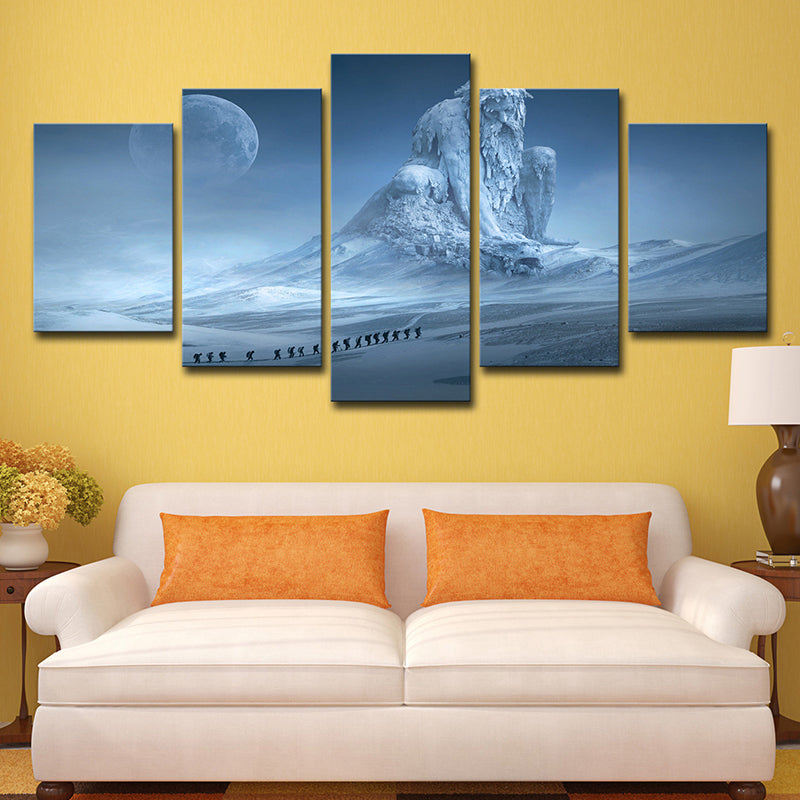 Avelena | Digitale Druck Kinder Leinwand Wandkunst mit Mond Nacht Gefrorene Gott Szene In Blau für Zimmer