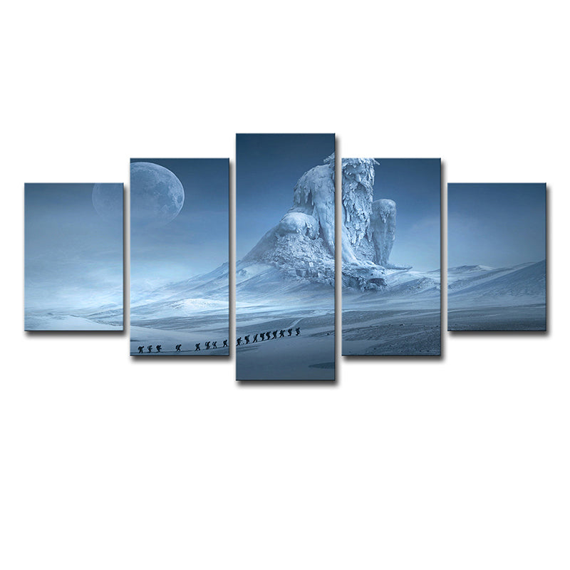 Avelena | Digitale Druck Kinder Leinwand Wandkunst mit Mond Nacht Gefrorene Gott Szene In Blau für Zimmer