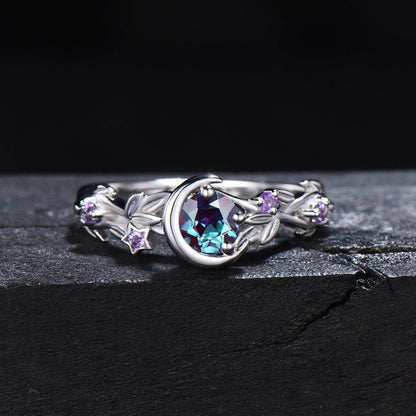 Avelena | Mondstein Farbwechselnde Alexandrit Und Amethyst Verlobungsring Elara