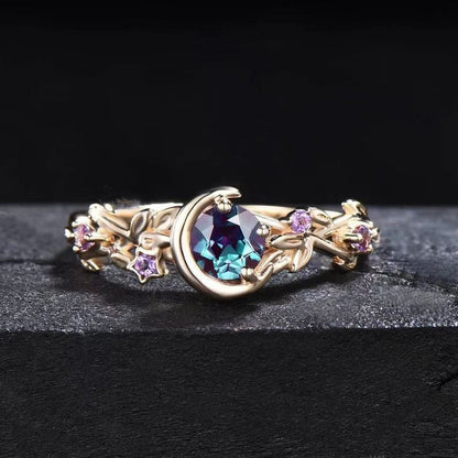 Avelena | Mondstein Farbwechselnde Alexandrit Und Amethyst Verlobungsring Elara