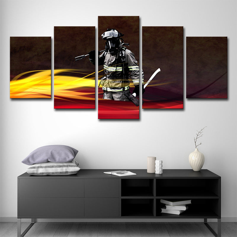 Avelena | Schwarze Zeitgenössische Wandkunst Dekor Digital Gedruckte Feuerwehrmann Leinwand für Das Wohnzimmer