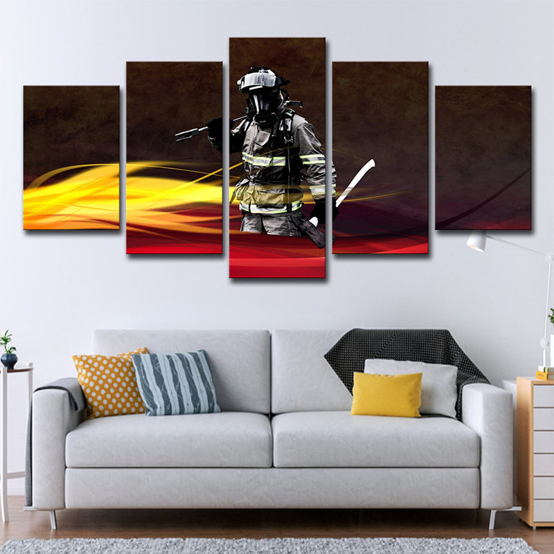 Avelena | Schwarze Zeitgenössische Wandkunst Dekor Digital Gedruckte Feuerwehrmann Leinwand für Das Wohnzimmer