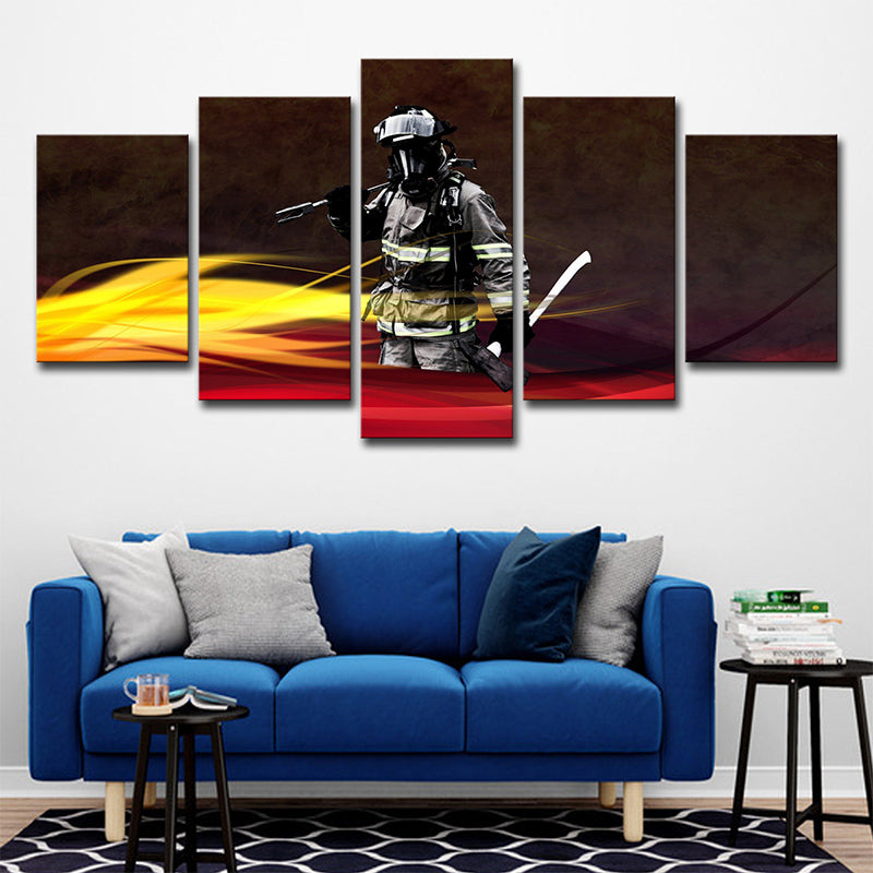 Avelena | Schwarze Zeitgenössische Wandkunst Dekor Digital Gedruckte Feuerwehrmann Leinwand für Das Wohnzimmer