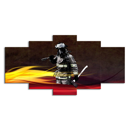 Avelena | Schwarze Zeitgenössische Wandkunst Dekor Digital Gedruckte Feuerwehrmann Leinwand für Das Wohnzimmer