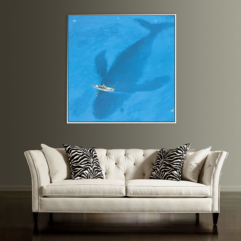 Avelena | Blauer Dolphin und Boot Canvas Texturiertes Tropisches Esszimmer Wanddecor, Mehrere Größen