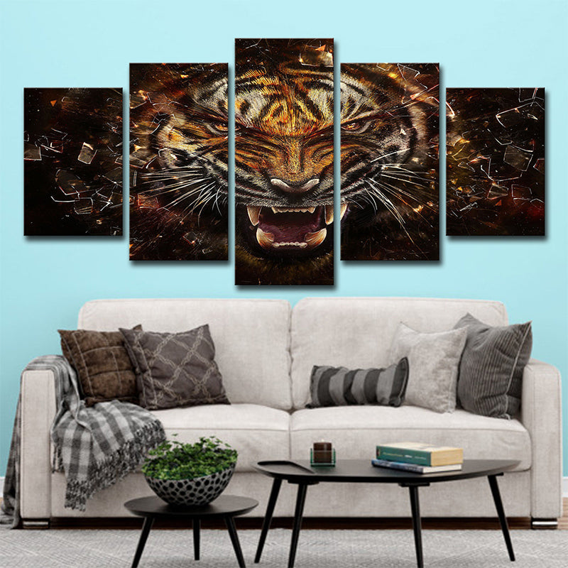 Avelena | Tiger Leinwand Wandkunst Schlafzimmer Digitale Druck Tier Wanddekoration In Gelb, Mehrteilig
