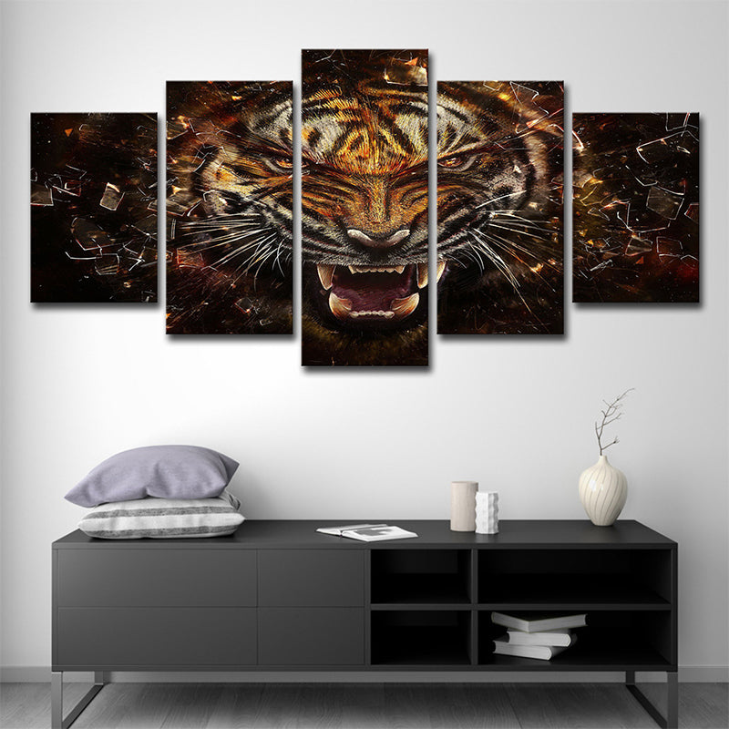 Avelena | Tiger Leinwand Wandkunst Schlafzimmer Digitale Druck Tier Wanddekoration In Gelb, Mehrteilig