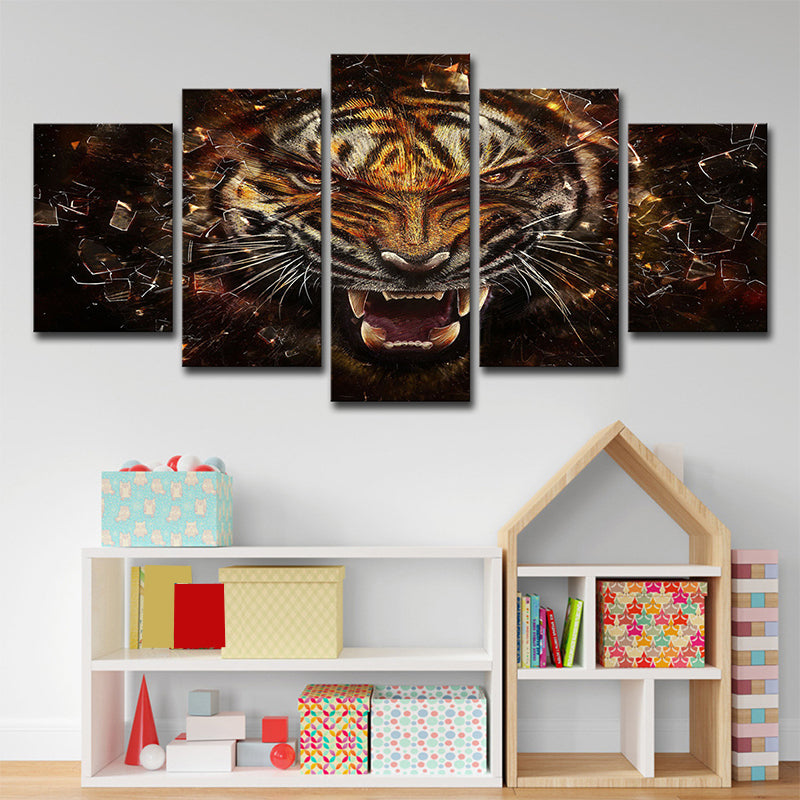 Avelena | Tiger Leinwand Wandkunst Schlafzimmer Digitale Druck Tier Wanddekoration In Gelb, Mehrteilig